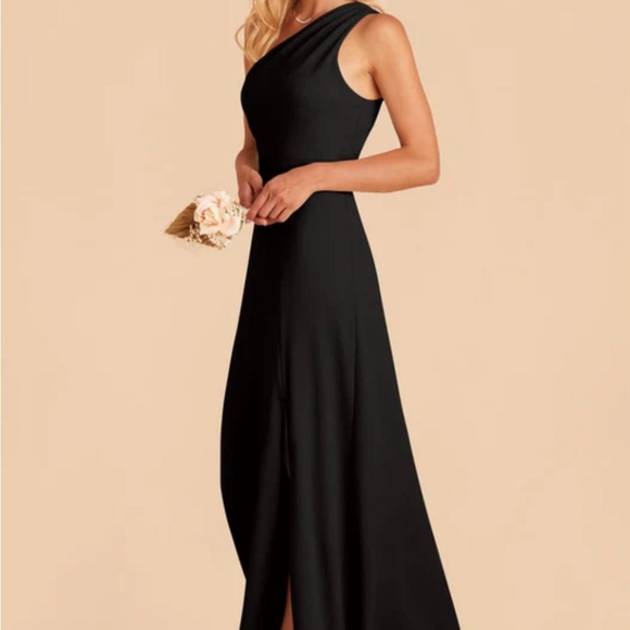 Birdy Grey Black One Shoulder Asymmetrical Slit Gown - Picture 2 of 9